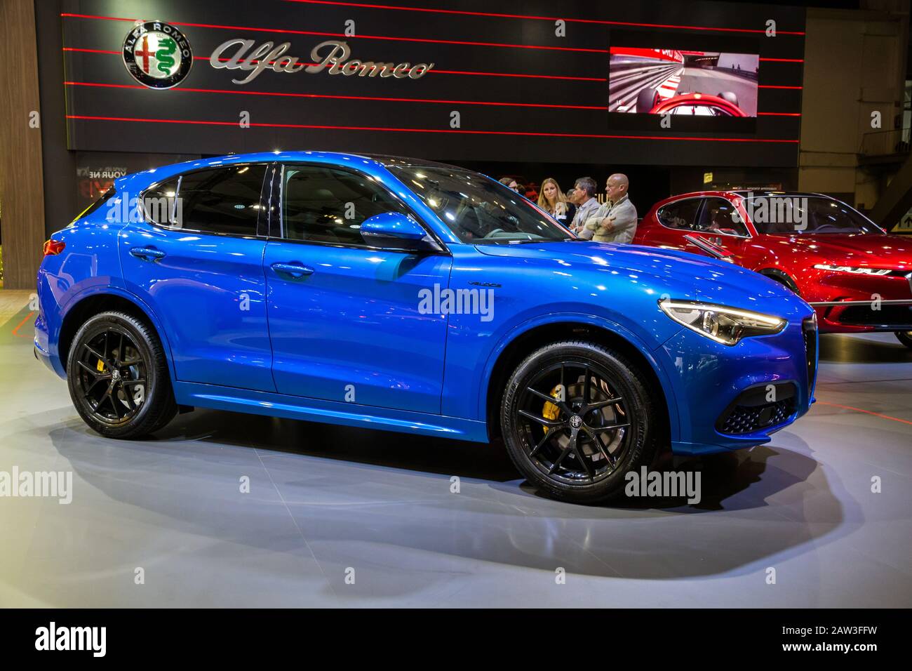 Bruxelles - 9 GENNAIO 2020: Nuovo modello di auto Alfa Romeo Stelvio Veloce presentato all'Autosalon di Bruxelles 2020 Motor Show. Foto Stock