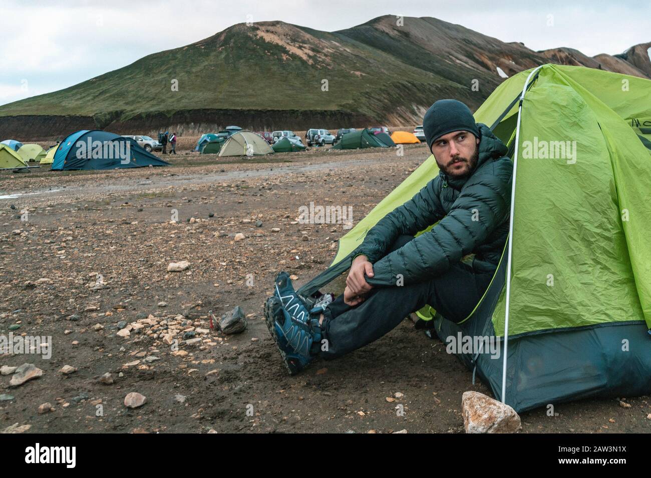 Anticipazione prima del Trek a Tent City Foto Stock