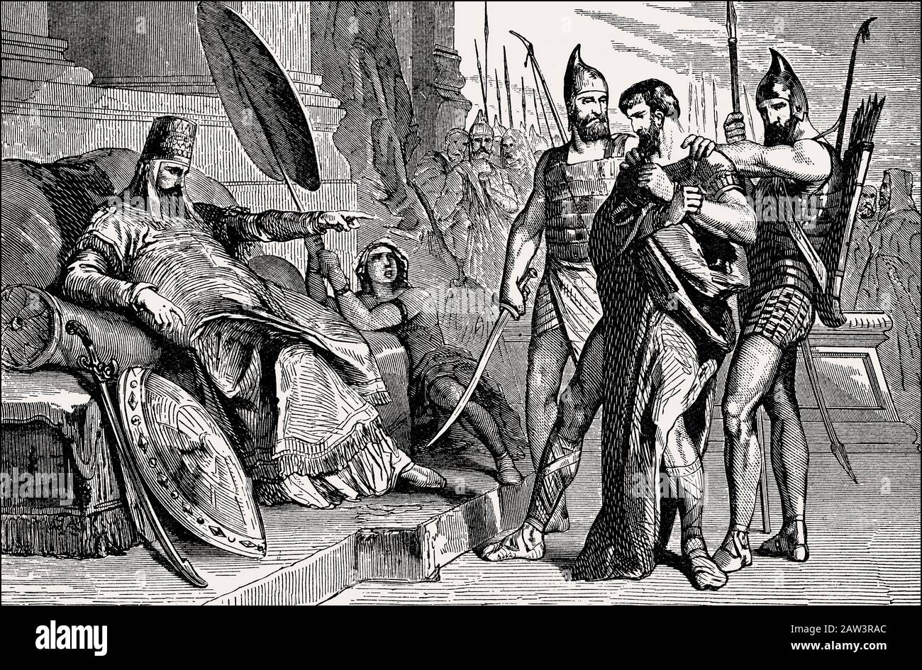 Sedekia, l'ultimo re di Giuda davanti a Nebukadnetsar II, re di Babilonia, 597 a.C. Foto Stock