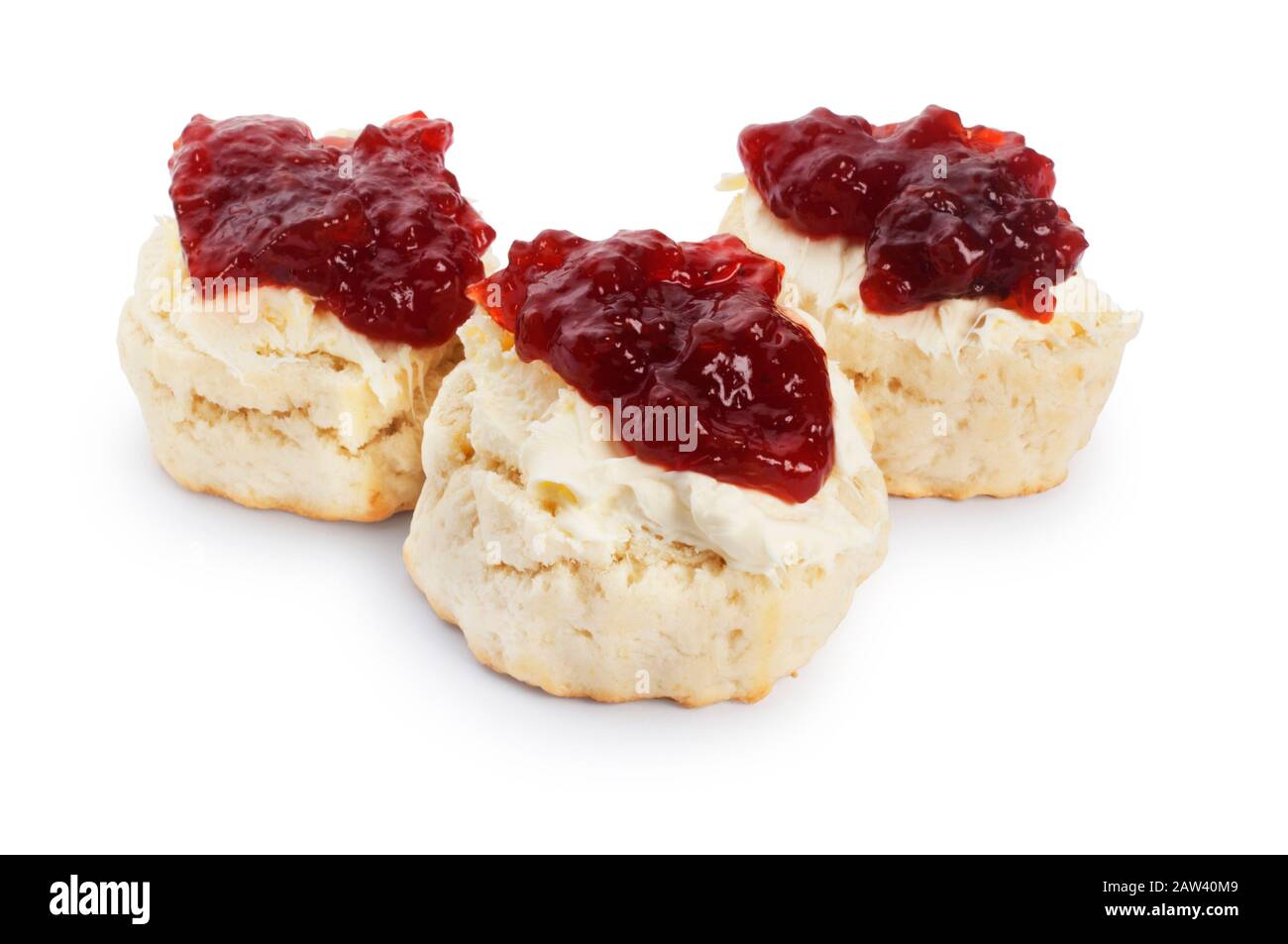 Monolocale con scones fatti in casa, panna coagulata e confettura di fragole. Quando la marmellata è in cima ha detto che è una versione Devonshire - John Gollop Foto Stock