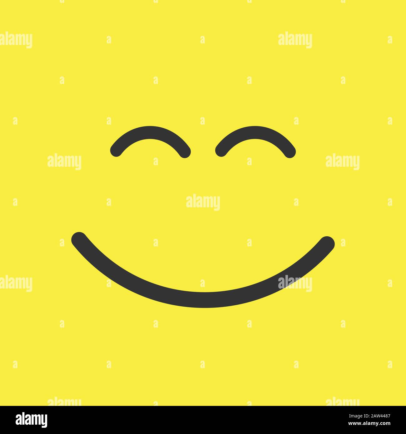 Design del modello con icona sorriso. Sorridente logo vettoriale emoticon su sfondo giallo. Stile grafico linea viso. Illustrazione vettoriale Illustrazione Vettoriale