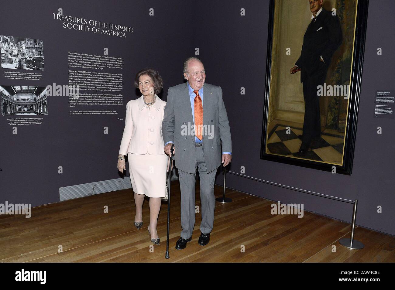 Il re Juan Carlos e la regina Sofia aprono la mostra 'Visiones del Mundo Hispanico. Tesoros de la Hispanic Society Museum & Library'. 3 Aprile 2017. ( Foto Stock