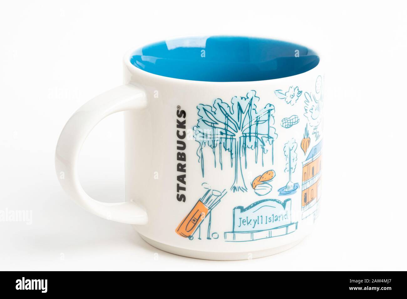 Vidalia, Georgia / USA - 27 settembre 2019: Un colpo di prodotto di una tazza Starbucks con iconici disegni illustrativi ispirati alla Georgia. Foto Stock