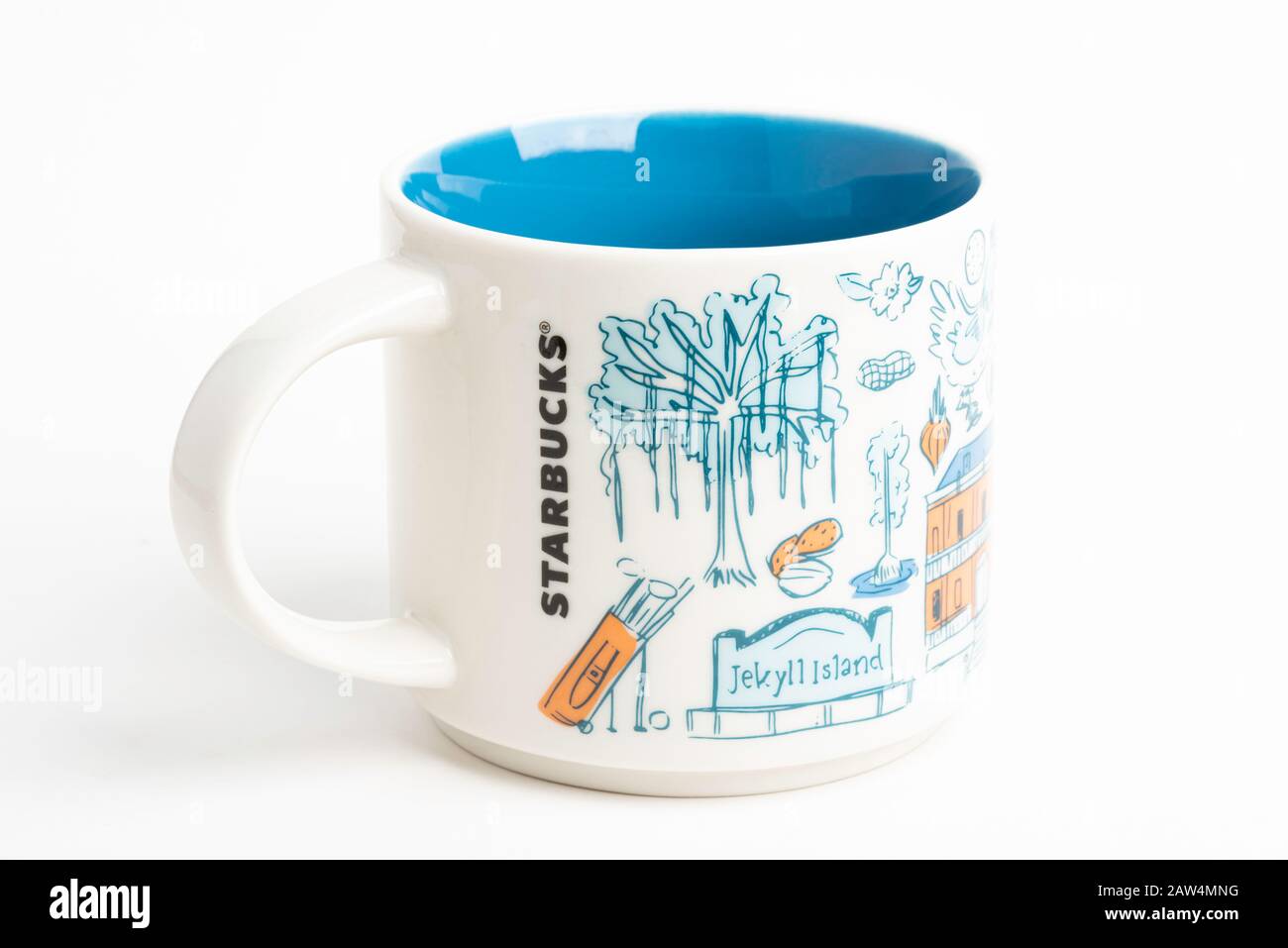 Vidalia, Georgia / USA - 27 settembre 2019: Un colpo di prodotto di una tazza Starbucks con iconici disegni illustrativi ispirati alla Georgia. Foto Stock