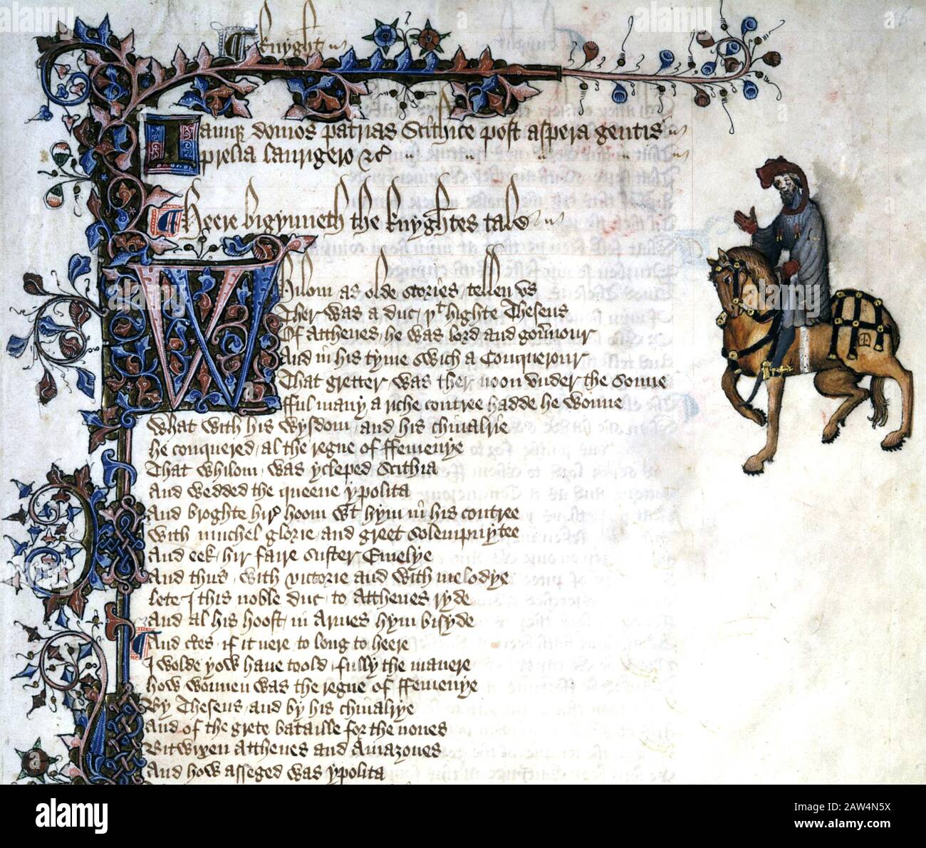 Geoffrey CHAUCER (c 1340-1400) poeta e autore inglese. L'apertura del racconto del Cavaliere dai racconti di Canterbury Foto Stock