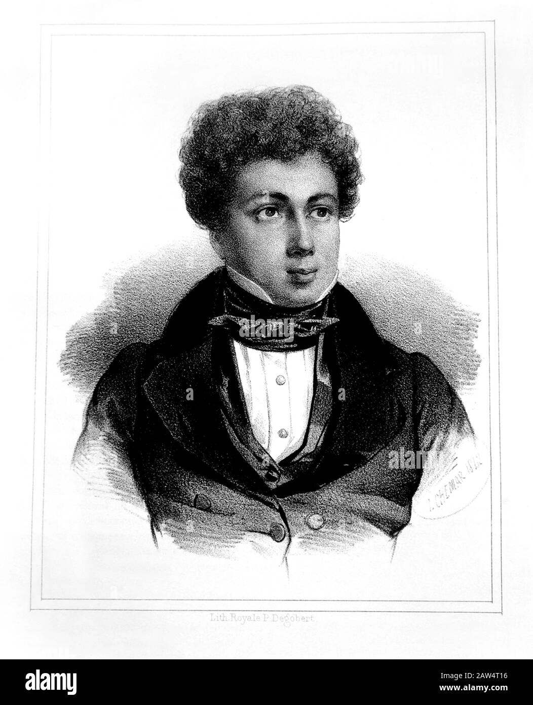 1840 ca, PARIGI , FRANCIA : IL celebre scrittore francese ALEXANDRE DUMAS pére ( 1802 - 1870 ) . Ritratto inciso nel 1840 da L. Chemar . Autore di cel Foto Stock