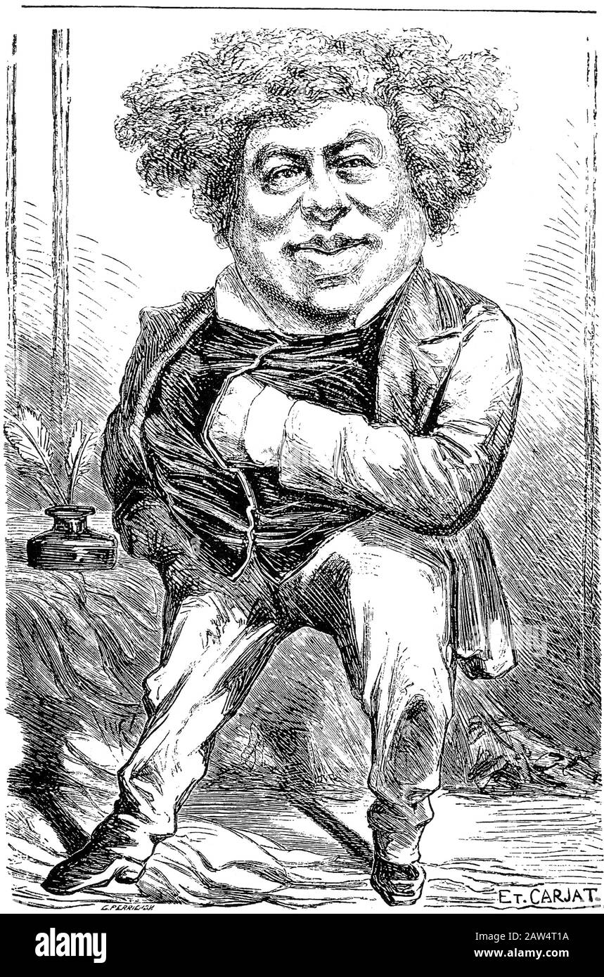 1865 ca, PARIGI , FRANCIA : IL celebre scrittore francese ALEXANDRE DUMAS pére ( 1802 - 1870 ) . Ritratto inciso dal cartone originale di caricat Foto Stock