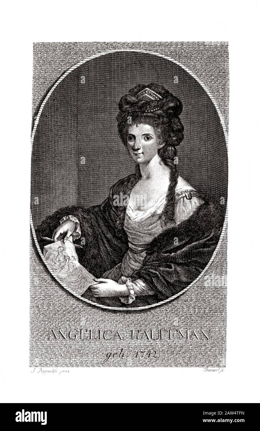1770 ca, FRANCIA : il celebre pittore svizzero ANGELICA KAUFFMANN ( 1741 - 1807 ). Ritratto di Giosuè Reynolds inciso da Thienert .- Ang Foto Stock