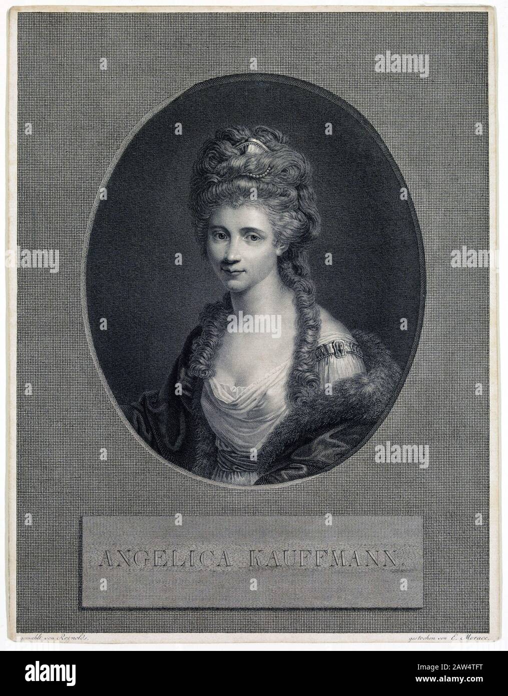 1770 ca, FRANCIA : il celebre pittore svizzero ANGELICA KAUFFMANN ( 1741 - 1807 ). Ritratto di Joshua Reynolds inciso da Ernst Morace .- Foto Stock