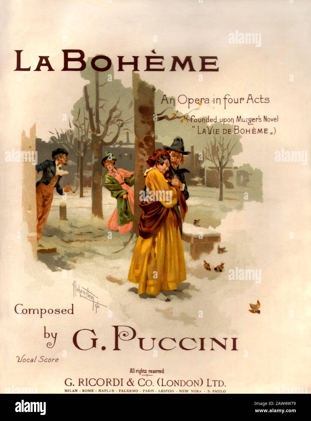 1896 ca , ITALIA : la copertina dell'edizione britannica della partitura musicale dell'Opera LA BOHEME (1886) , del celebre compositore di musica italiana GIACOMO P. Foto Stock