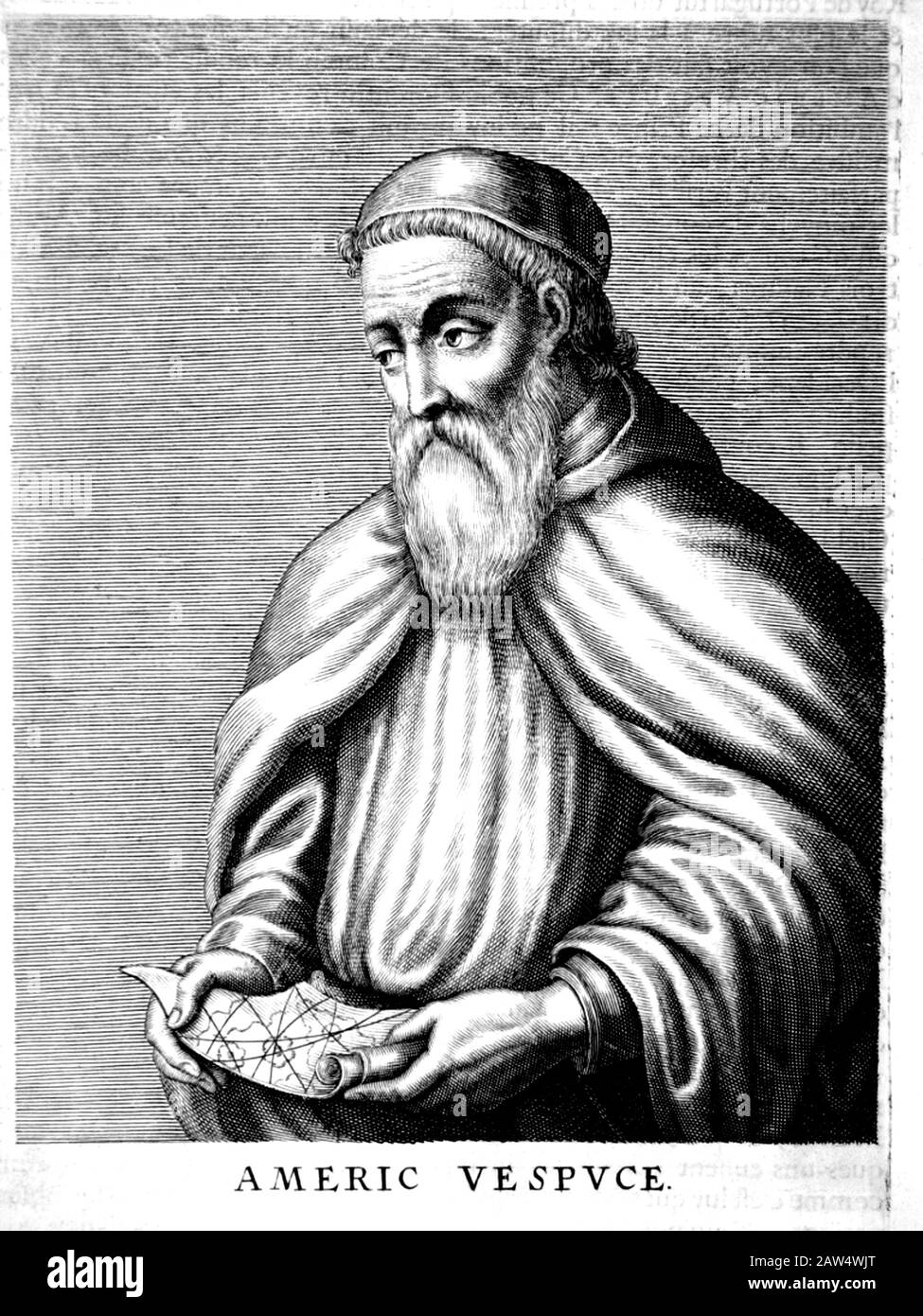 1500 ca , ITALIA : l'esploratore italiano AMERIGO VESPUCCI ( 1451 - 1512 ) , ritratto inciso . - ALLEGORIA - ESPLORATORE - NAVIGATORE - AMERICO - Foto Stock
