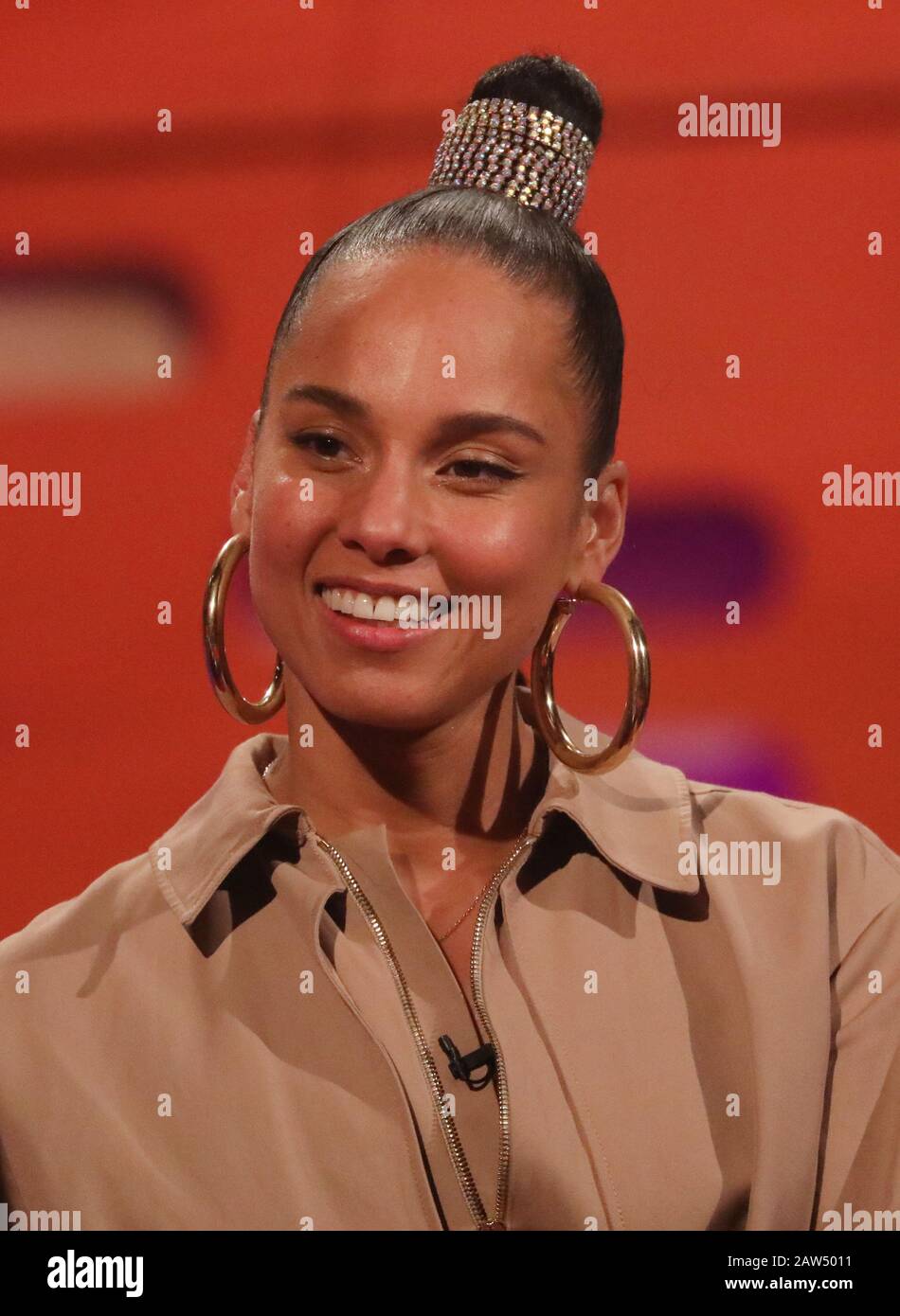 Alicia Keys durante le riprese del Graham Norton Show presso il BBC Studioworks 6 Television Center, Wood Lane, Londra, per essere in onda su BBC One il venerdì sera. Foto Stock