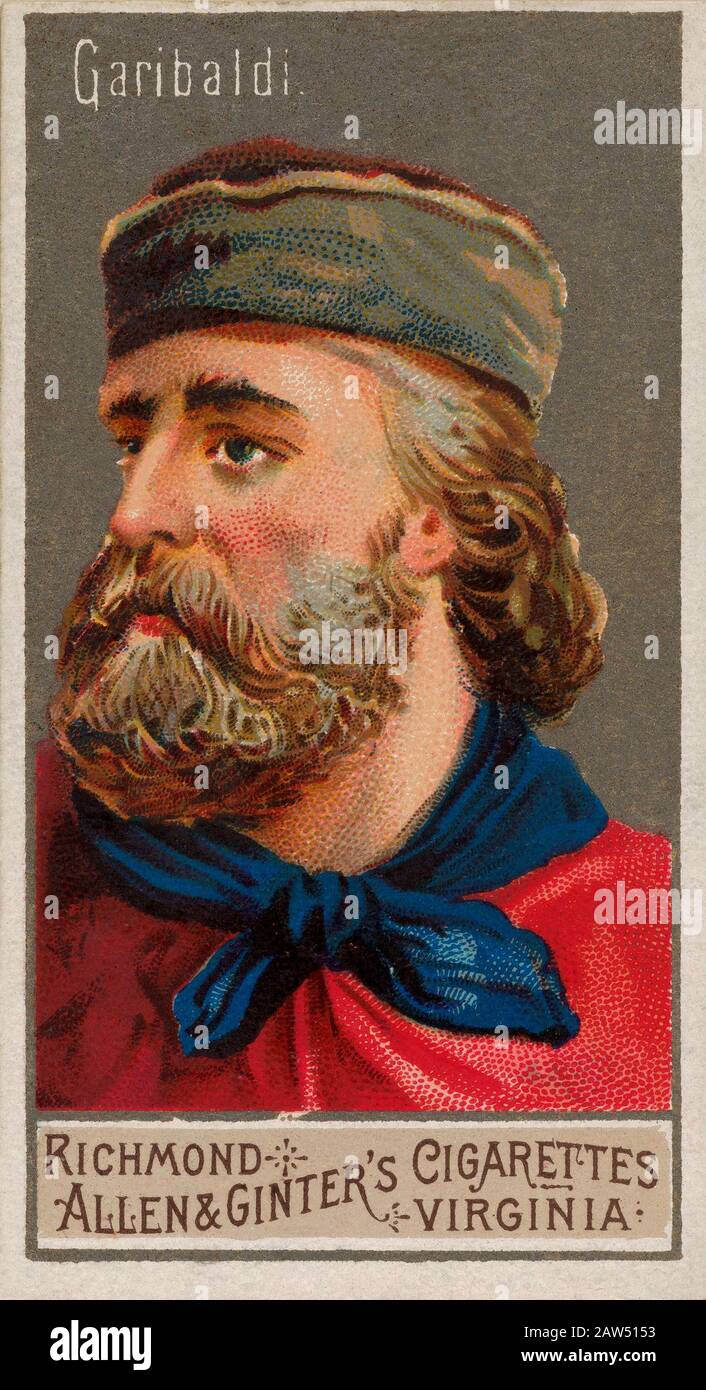 1888 , USA : l'eroe militare italiano GIUSEPPE GARIBALDI ( 1807 - 1882 ). USA tabacchetto per il regalo con sigarette Richmond ( Virginia ) alle Foto Stock