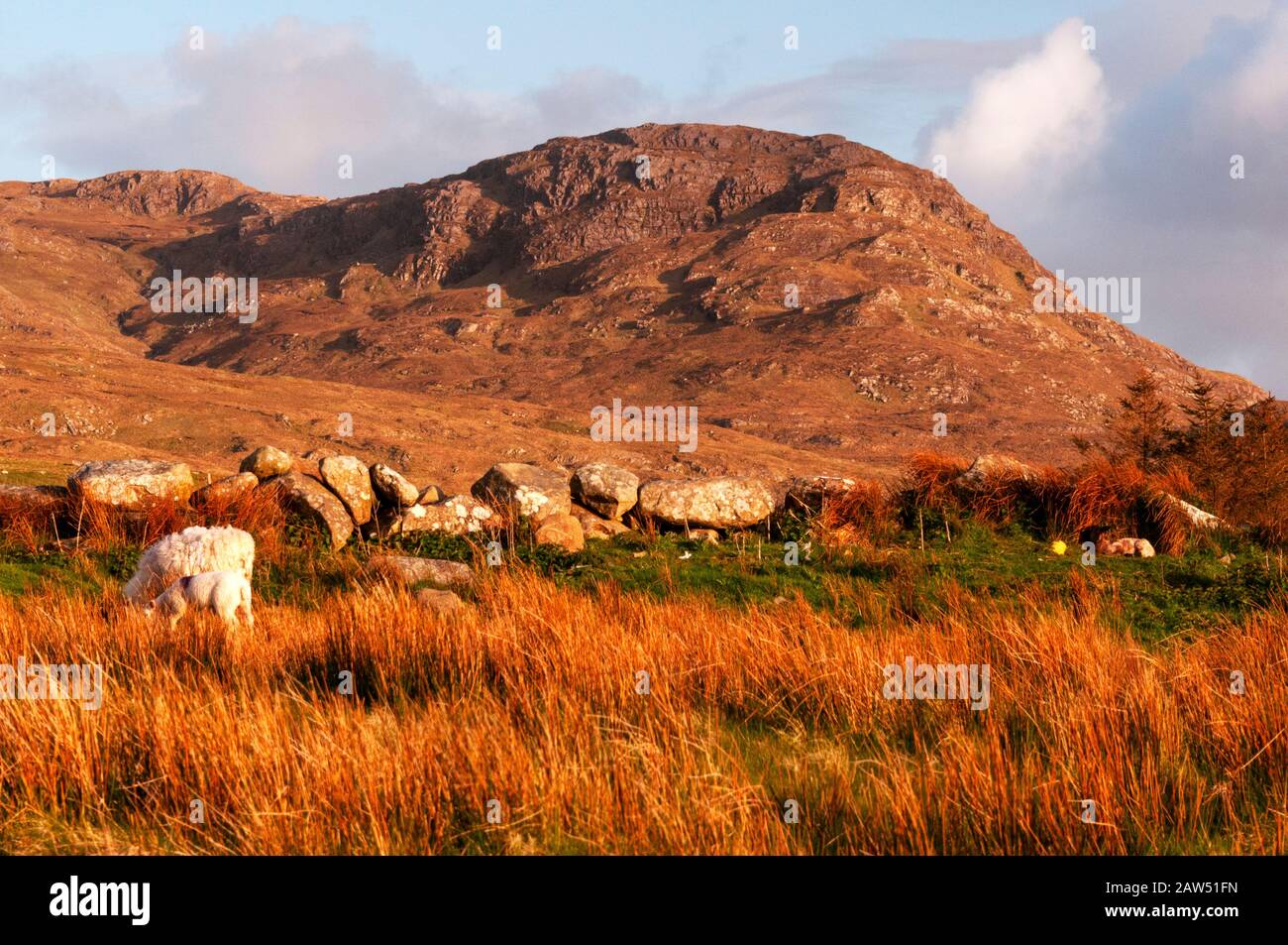 Tramonto sulle cime vicino Killadoon, County Mayo, Irlanda Foto Stock