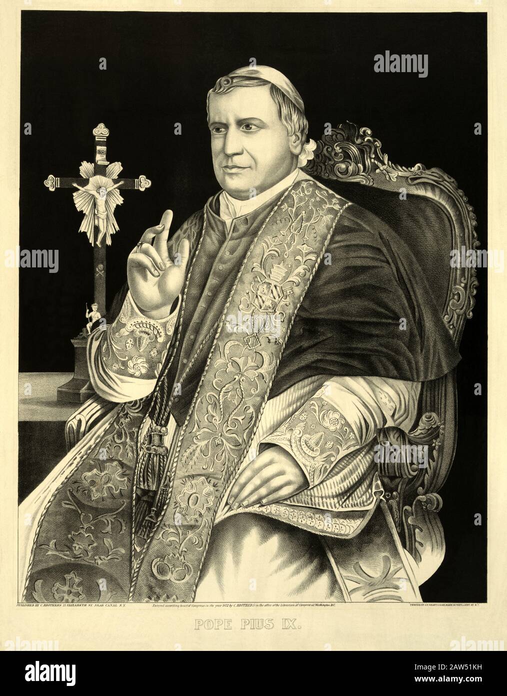 1872 , ROMA , ITALIA : il Papa PIO IX ( Giovanni Maria Mastai Ferretti , 1792 - 1878 ) . Ritratto di incisione di C. Brothers, 25 Elizabeth St., vicino Can Foto Stock