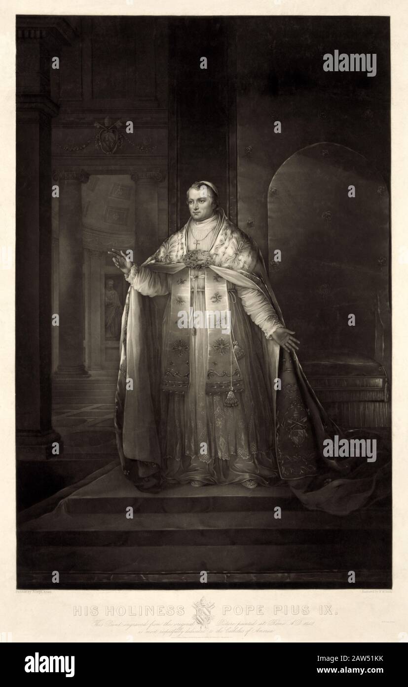 1851 , ROMA , ITALIA : il Papa PIO IX ( Giovanni Maria Mastai Ferretti , 1792 - 1878 ) . Ritratto di incisione di Henry Wright Smith ( nato nel 1828 ) fr Foto Stock
