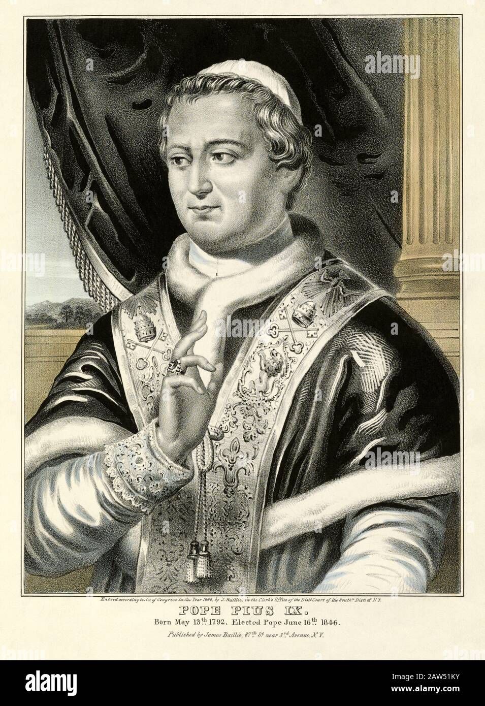 1848 , ROMA , ITALIA : il Papa PIO IX ( Giovanni Maria Mastai Ferretti , 1792 - 1878 ) . Ritratto di incisione di James Baillie , 87th St. nea Foto Stock