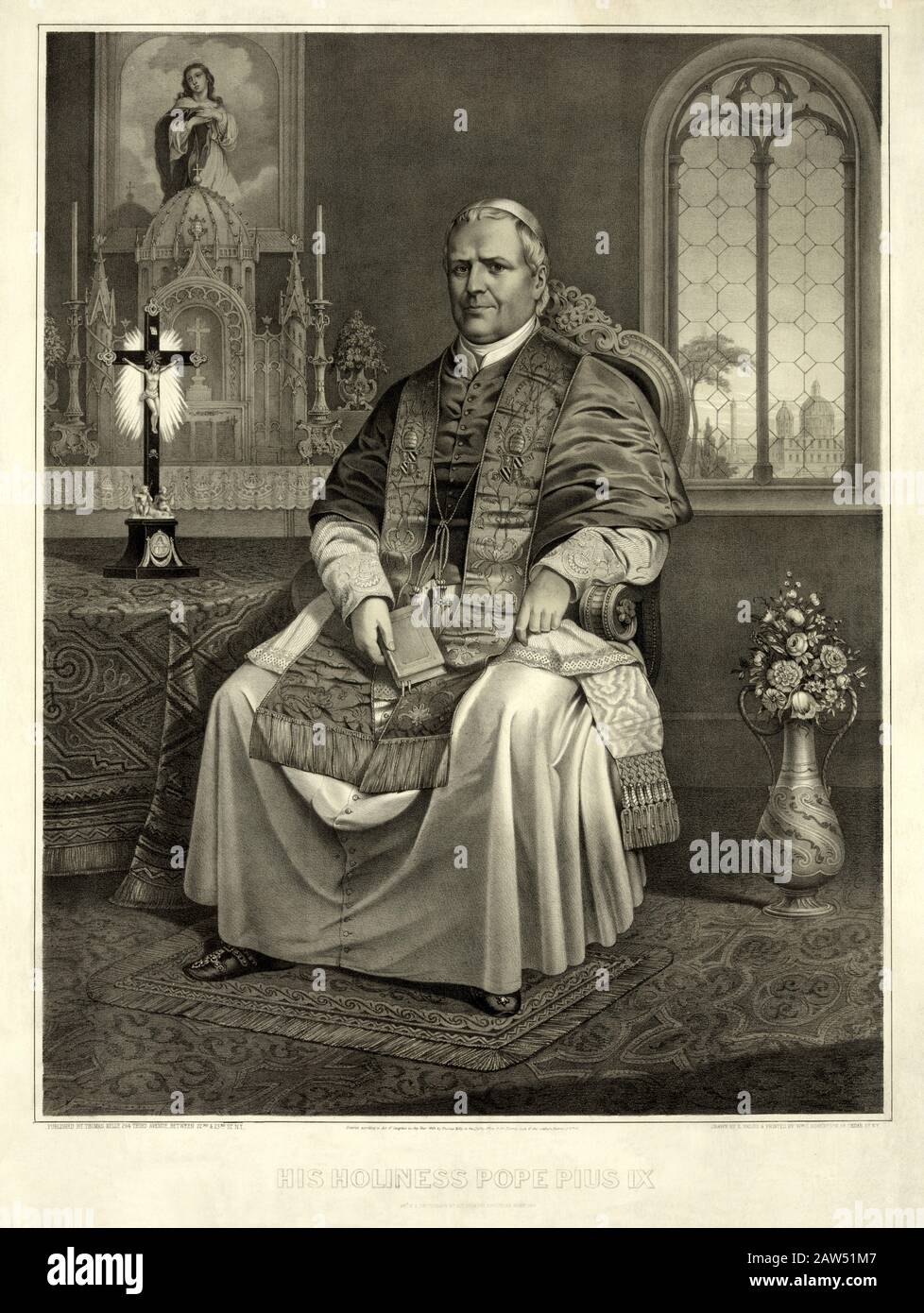 1866 , ROMA , ITALIA : il Papa PIO IX ( Giovanni Maria Mastai Ferretti , 1792 - 1878 ) . Ritratto di incisione di Thomas Kelly , disegnato da E. V Foto Stock