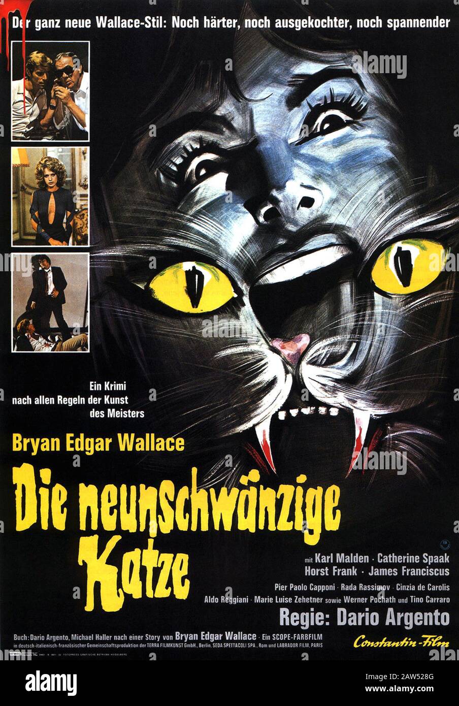 1971 , ITALIA : il poster TEDESCO che fa pubblicità al film il Gatto A NOVE  CODE (The Cat o'Nine Tiles ) del regista italiano DARIO ARGENTO , wi Foto  stock - Alamy