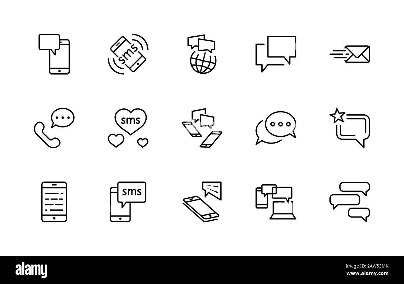 Set Di Icone Della Linea Vettoriale Dei Messaggi. Contiene icone come Conversazione, SMS, Cuore, Chat d'amore, notifica, Chat di gruppo e molto altro. Traccia Modificabile Illustrazione Vettoriale