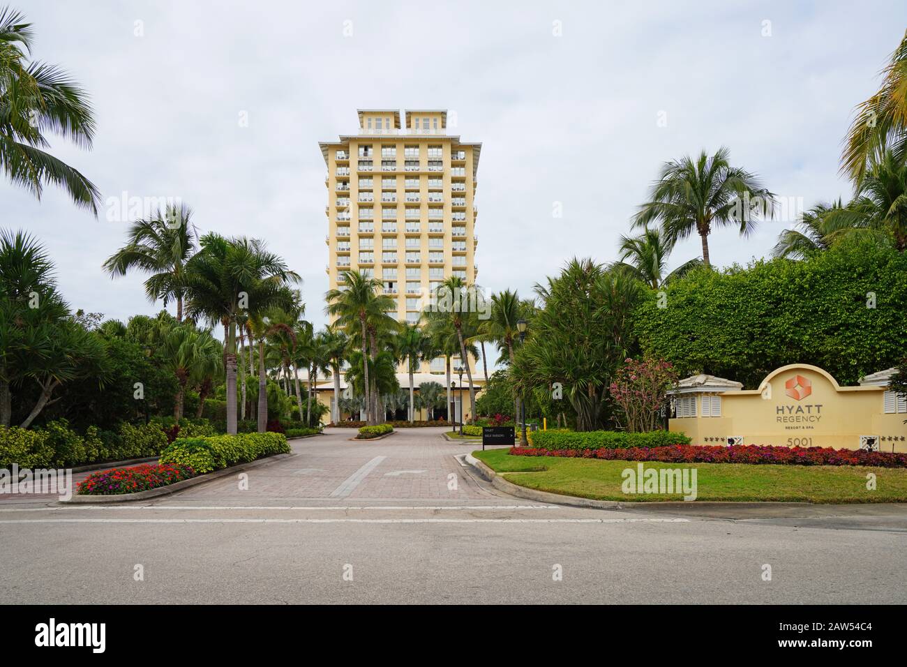 Bonita SPRINGS, FL -25 GEN 2020 - Vista esterna dell'Hyatt Regency Coconut Point Resort and Spa, un hotel di lusso situato sulla Baia di Estero a Bonita Sprin Foto Stock