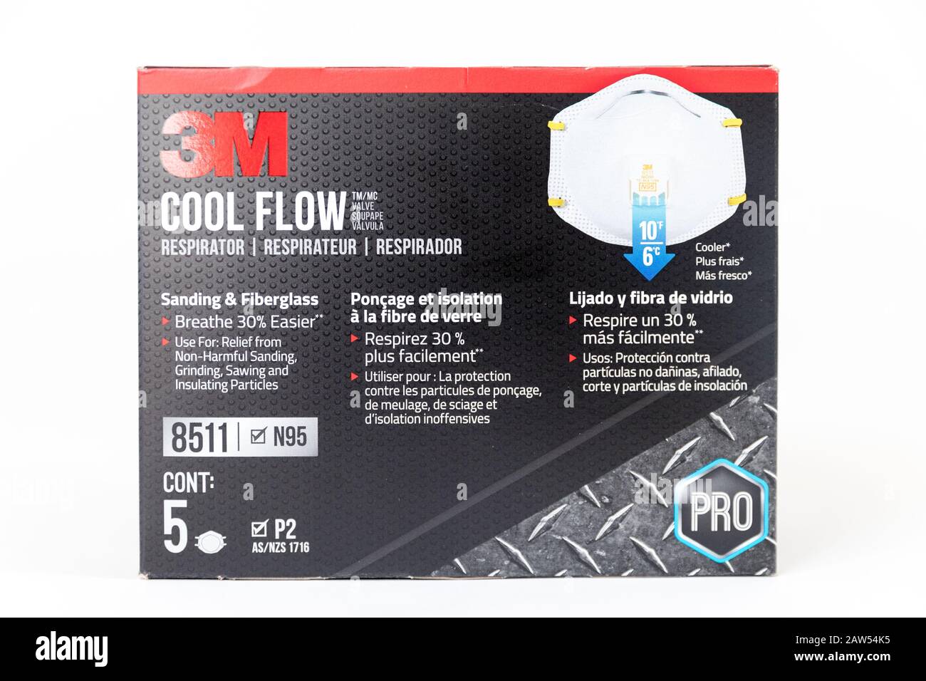 Princeton New Jersey 2 Febbraio 2020: Maschera Respiratore Per Superfici Verniciate In Legno E Levigate 3m N95 (Confezione Da 5) - Immagine Foto Stock