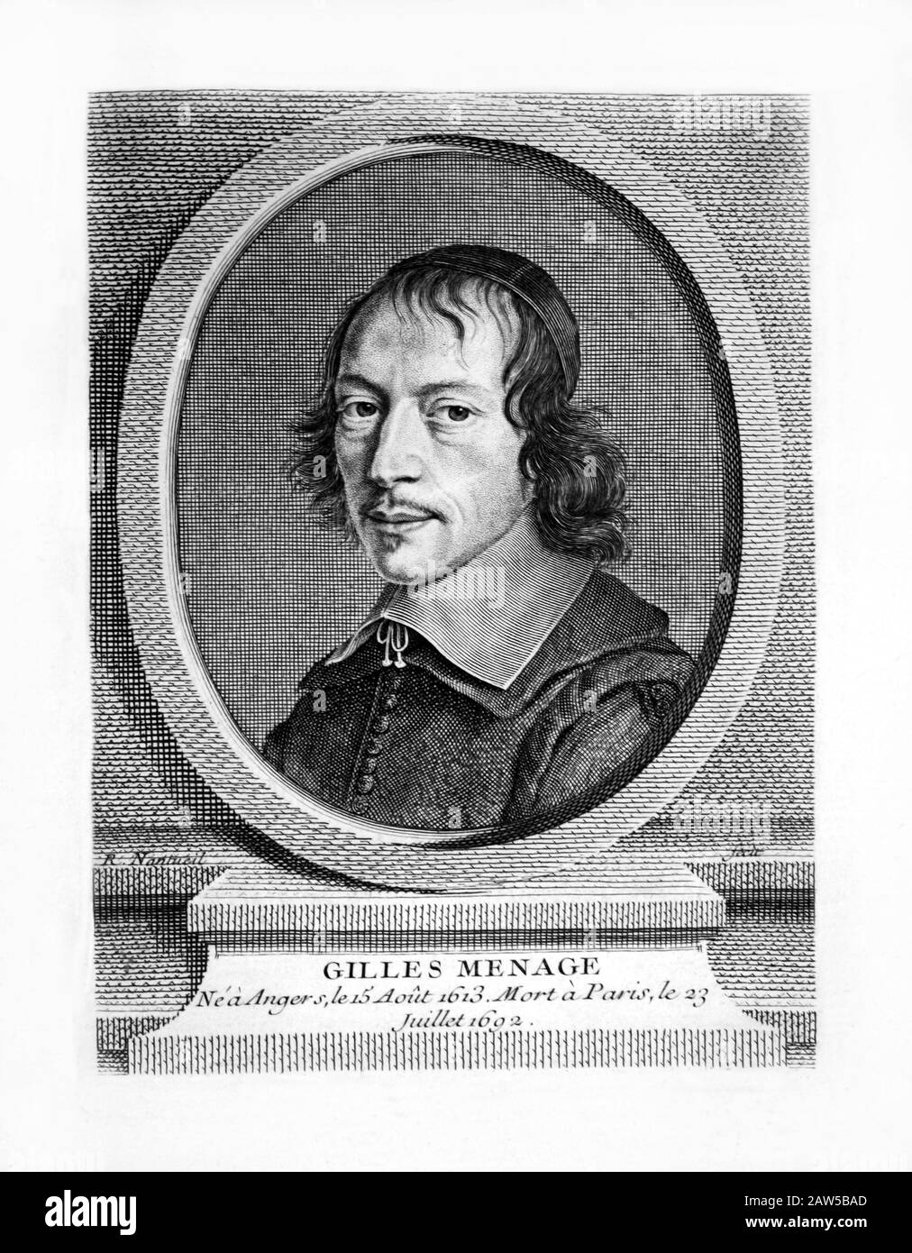 1670 ca, FRANCIA : lo scrittore francese, storico e grammatico GILLES MENAGE ( 1613 - 1692 ). Ritratto inciso da R. Nantueil . - GRAMMATICO - GRAMMA Foto Stock
