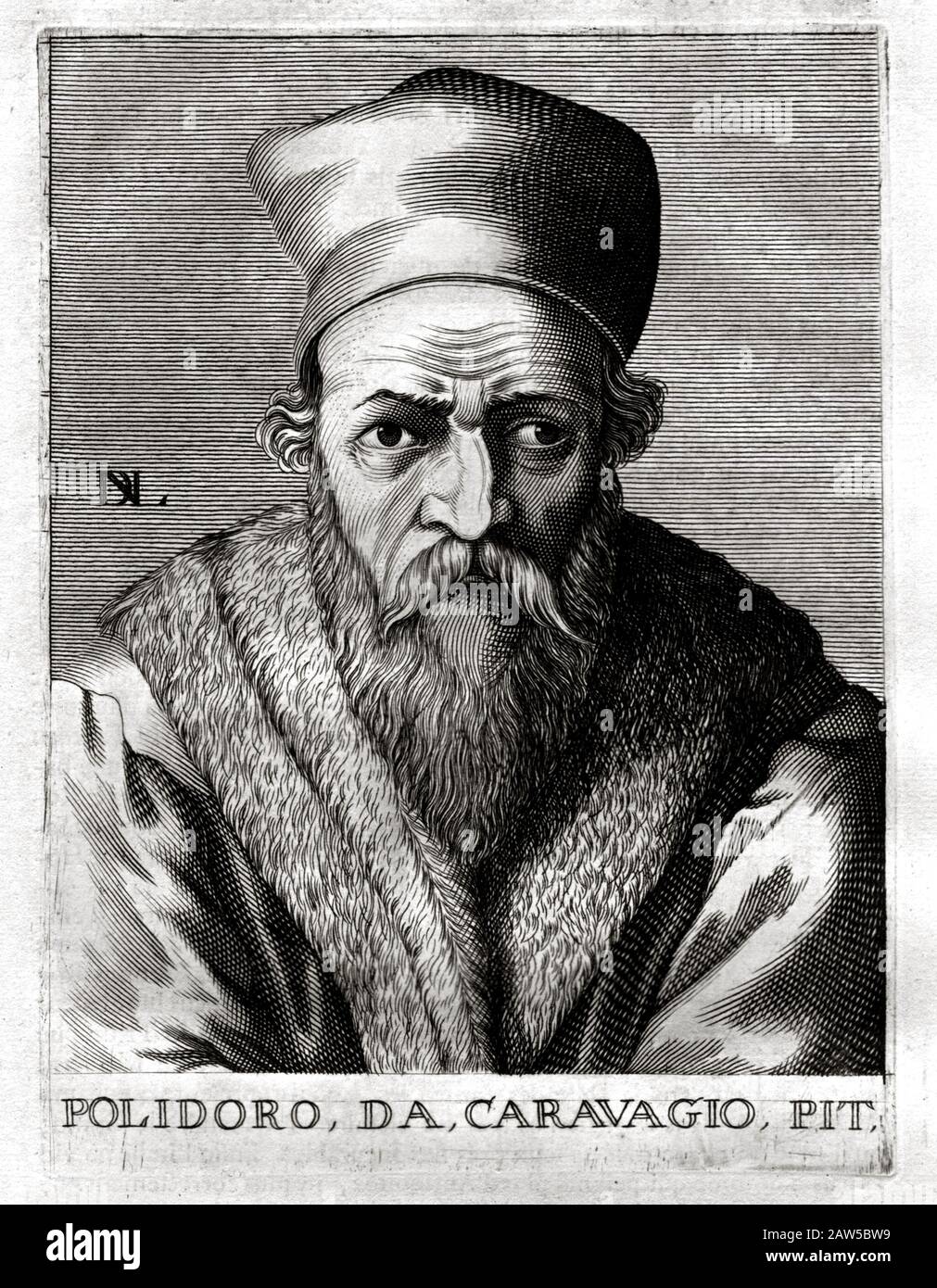 1540 ca , ITALIA : il pittore polidoro Caldara aka POLIDORO da CARAVAGGIO ( 1495 - 1543 ) . Ritratto inciso da 1680 ca. - PORTA Foto Stock