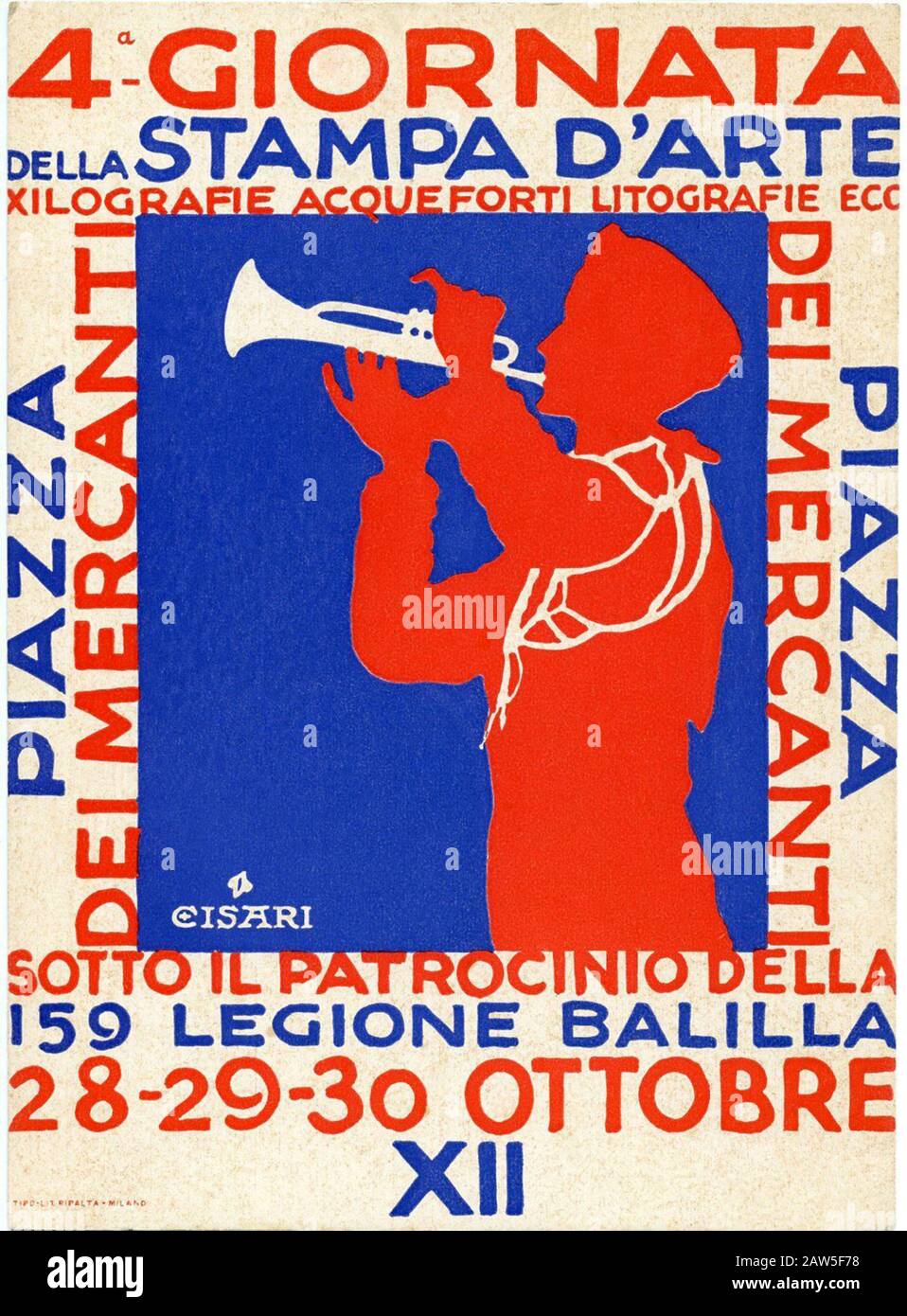 1934 , ottobre , MILANO , ITALIA : Poster propagandistica per 4 A GIORNATA DELLA STAMPA D'ARTE ( 4th GIORNATA DI INCISIONE ARTISTICA ) sotto il patrocinio del fascista Foto Stock