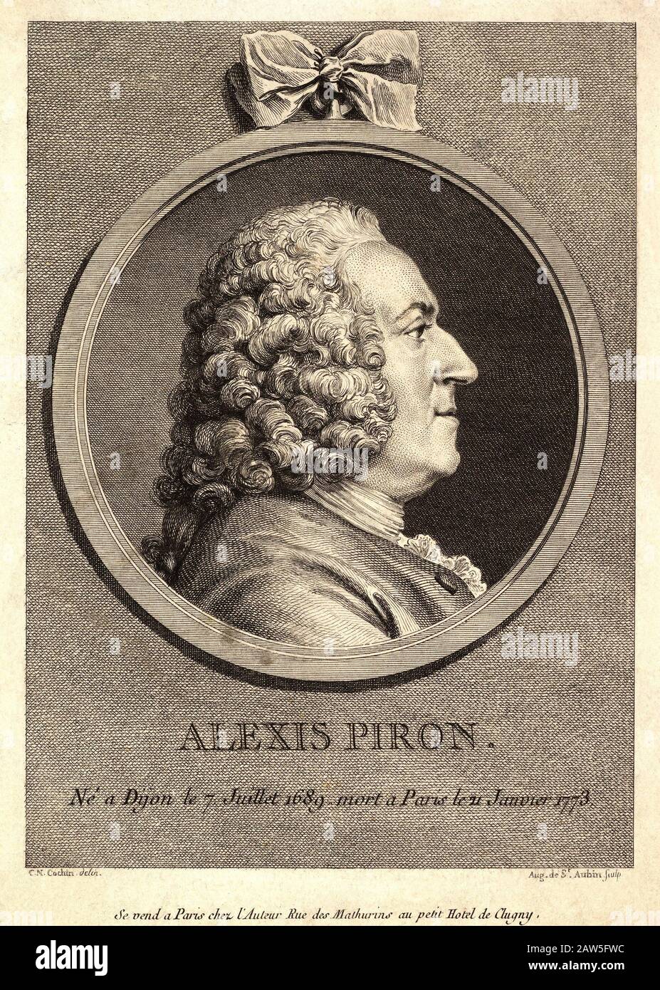 1770 ca , FRANCIA : IL poeta francese libertino ALEXIS PIRON ( 1689 - 1773 ), ritratto inciso da Auguste de Saint Aubin , dal ritratto originale Foto Stock