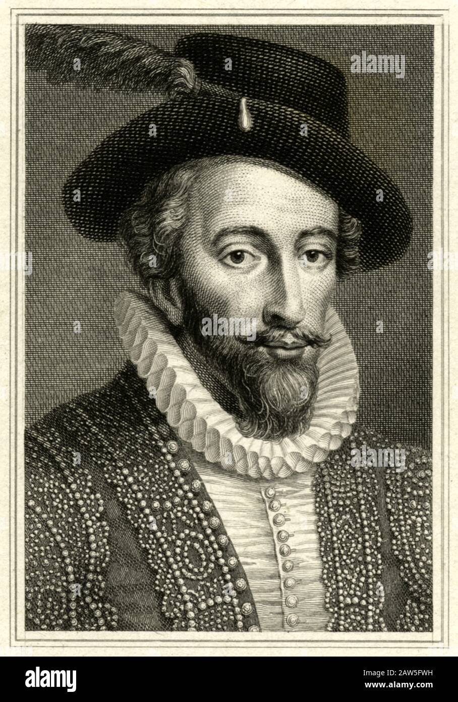 1580 ca , GRAN BRETAGNA : il britannico Sir WALTER RALEIGH ( 1554 ca – 1618 ) , sbarcato Signore , scrittore , poeta , soldato , politico , cortigiano , s. Foto Stock