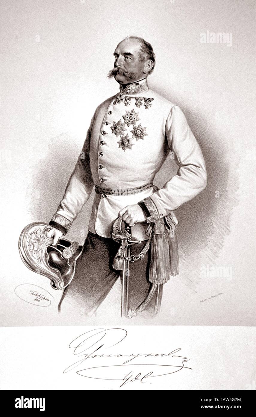 1860 ca, AUSTRIA :la cavalleria austriaca generale Edmund Fürst zu Schwarzenberg ( 1803 - 1873 ), litografia ritratto di Josef Kriehuber ( 1800 - 1876 Foto Stock