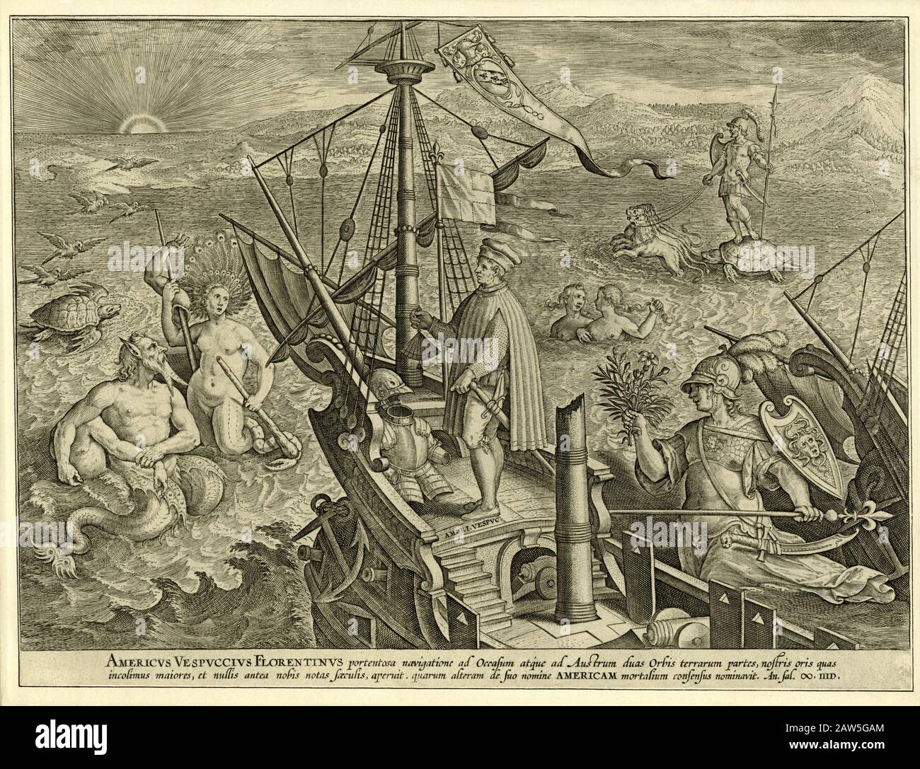 1500 ca , ITALIA : l'esploratore italiano AMERIGO VESPUCCI ( 1451 - 1512 ) , ritratto inciso . - ALLEGORIA - ESPLORATORE - NAVIGATORE - Americo - m Foto Stock