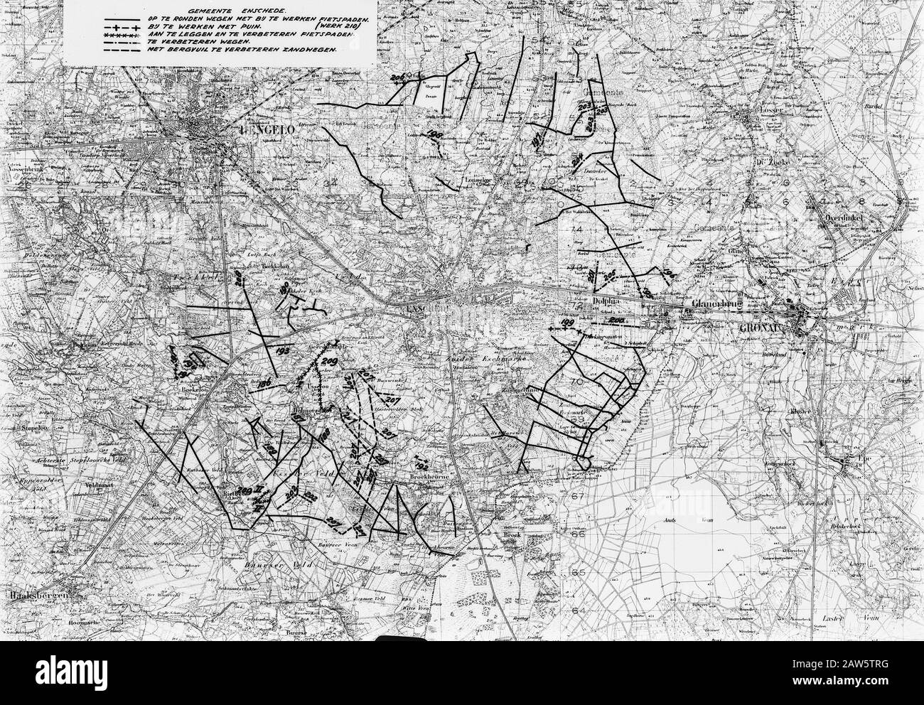 Mappe, miglioramenti stradali, ciclo Data: Non data posizione: Enschede Parole Chiave: Percorsi ciclabili, mappe, miglioramenti stradali Foto Stock