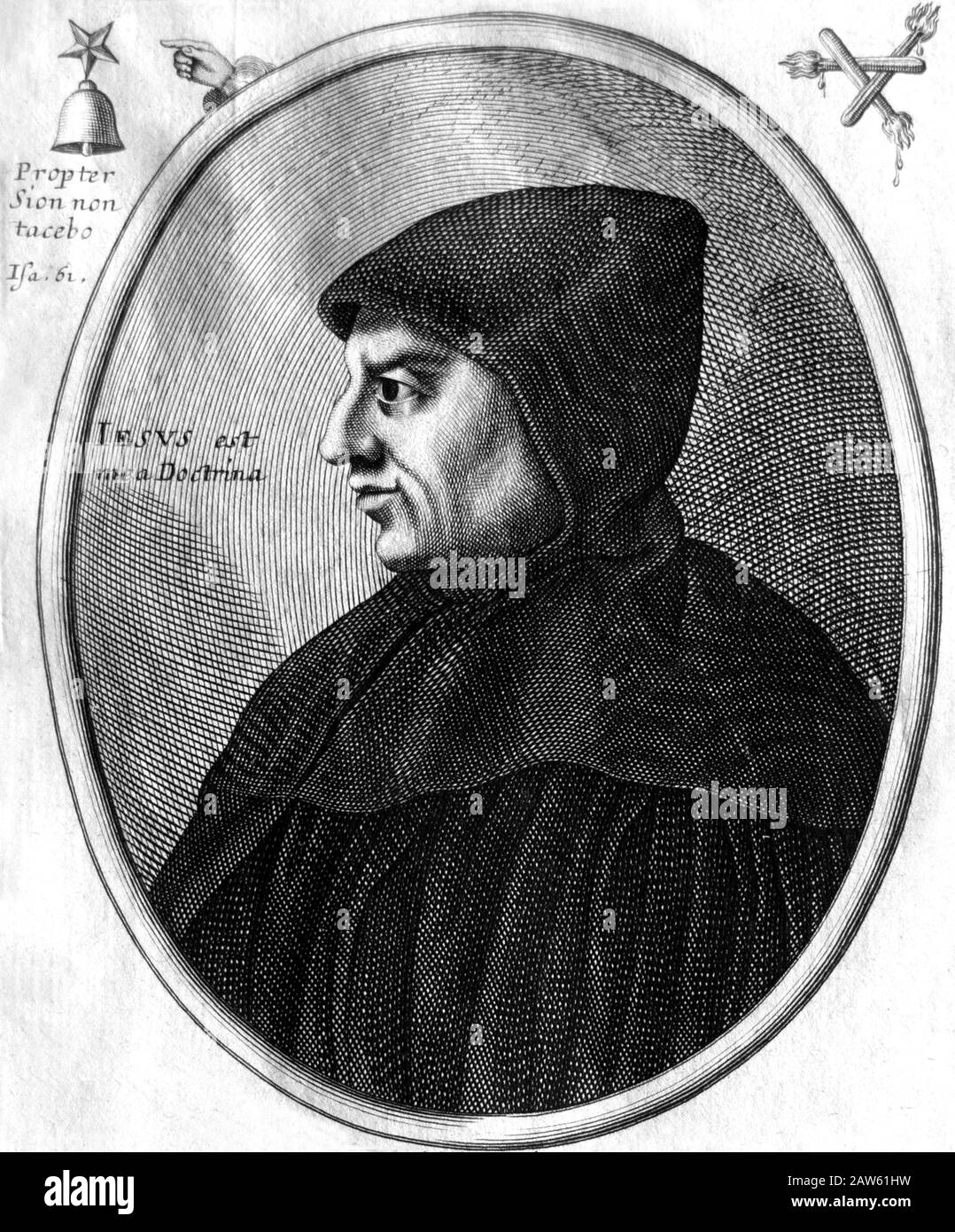 1742 ca, ITALIA : il frate cattolico italiano, filosopher e scrittore TOMMASO CAMPANELLA ( 1568 - 1639 ), ritratto inciso da ananonimo e pubbli Foto Stock