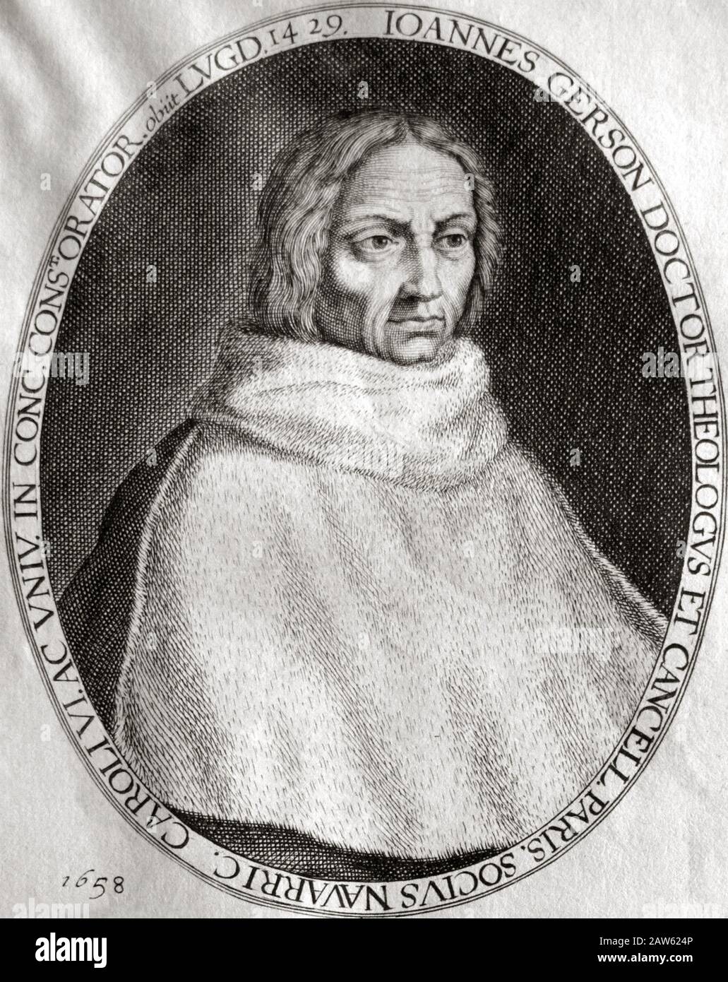 Il riformatore francese e Umanista , studioso , educatore e poeta e teologo  JEAN CHARLIER DE GERSON ( 1363 - 1429 ) , ritratto inciso nel 1658 . G Foto  stock - Alamy