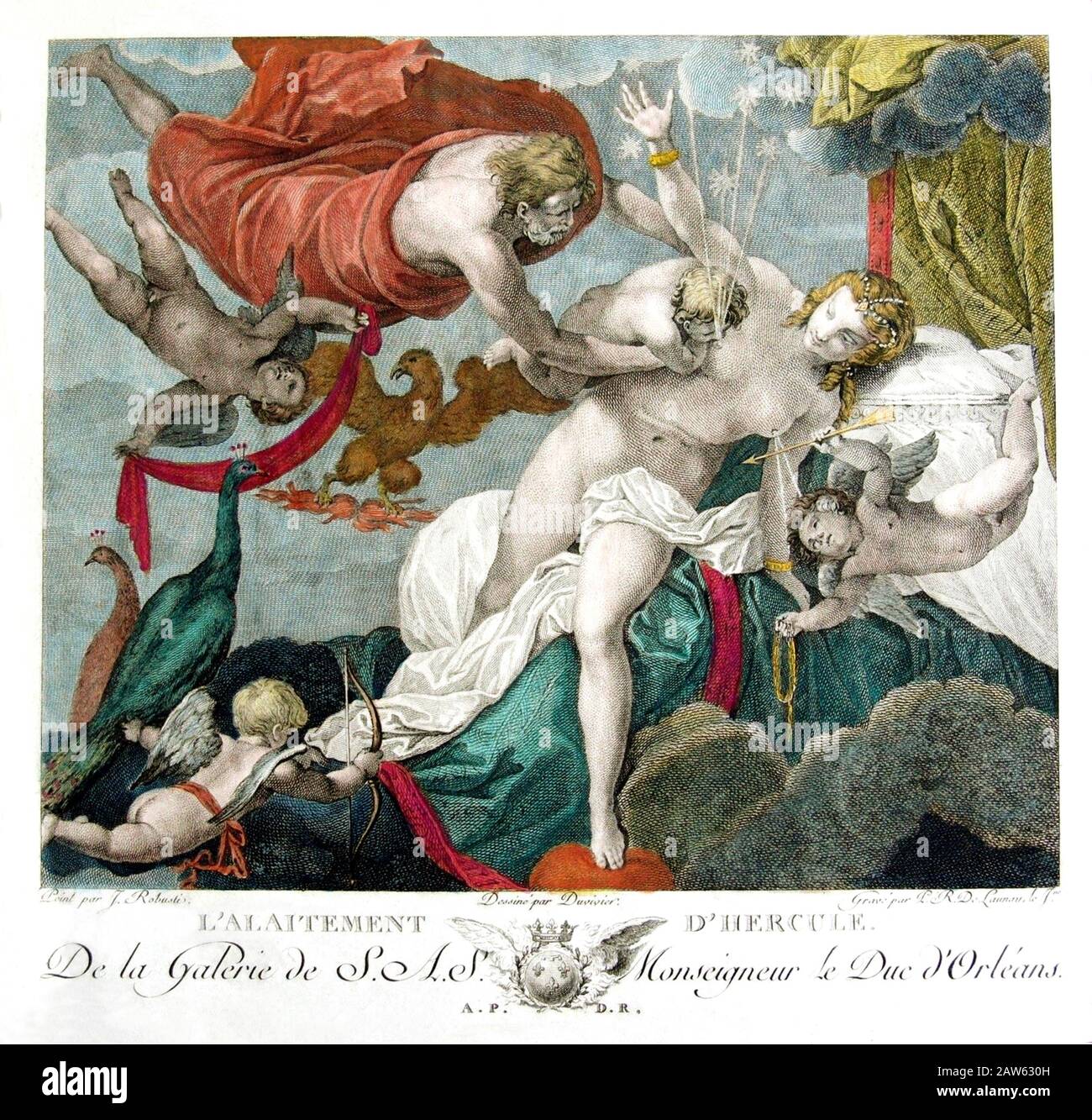 XIX secolo , FRANCIA : il pittore rinascimentale italiano JACOPO ROBUSTI aka il TINTORETTO ( 1518 - 1594 )' l'ALLATTAMENTO DI ERCOLE' Incise BYR.D. Foto Stock