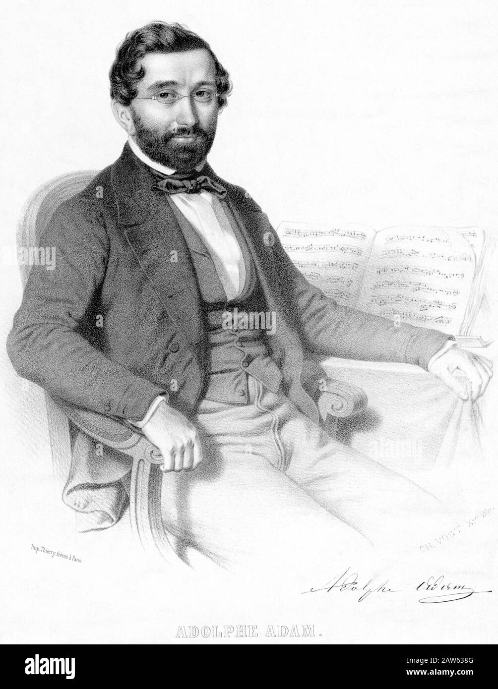 1850 , ottobre, PARIGI , FRANCIA : il compositore e critico musicale francese ADOLPHE ADAM ( 1803 - 1856 ). Incisione ritratto dell'artista CHARLES VOGT , Foto Stock