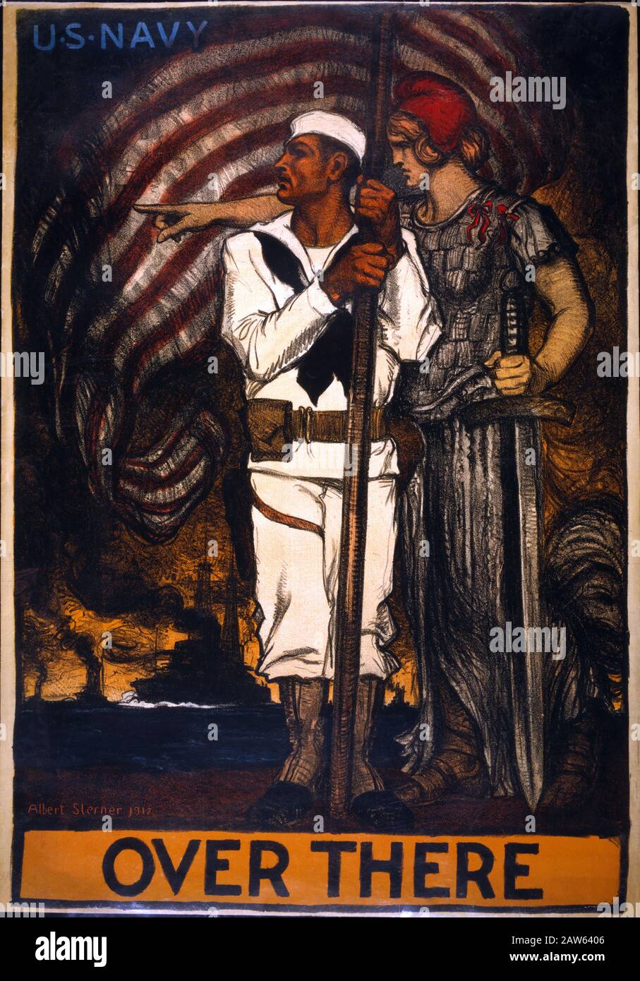 1917 , USA : l'illustratore anglo-americano ALBERT EDWARD STERNER ( 1863 - 1946 ) opera d'arte per il manifesto di propaganda LÀ , per gli Stati Uniti Foto Stock