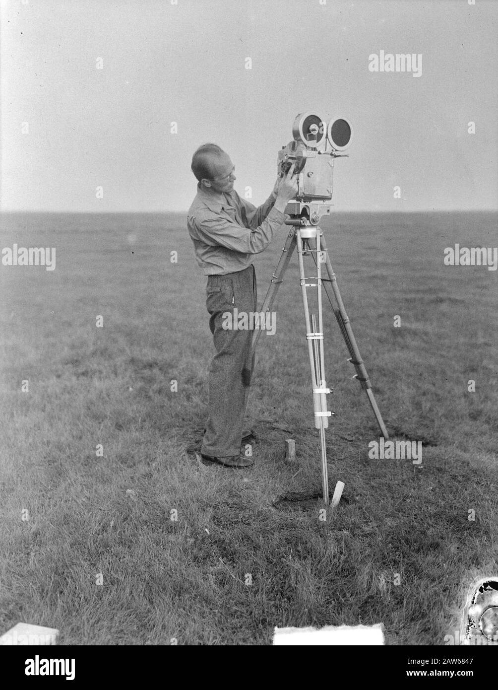 Record Flight Gloster Meteor over Ameland Annotation: A special camera is stabiled Date: August 28, 1949 Location: Ameland, Friesland Keywords: Record Flights, Aviation Foto Stock