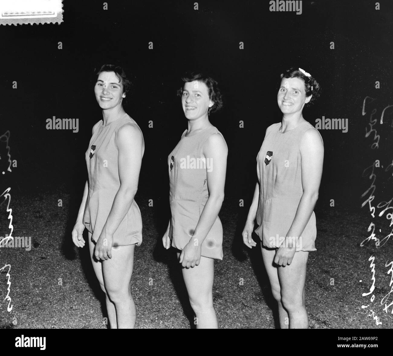 Olympic Ginnastica Team Curl-Selbach-Heil. Huiberdina Curl, Tootje O Toetie Selbach E Truida Heil-Bonnet. Data: 6 Luglio 1952 Foto Stock