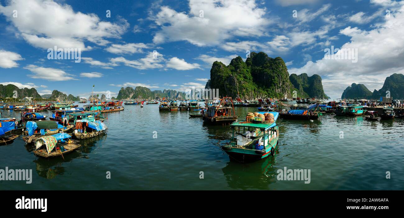 barca in ha long bay, nel nord del vietnam Foto Stock