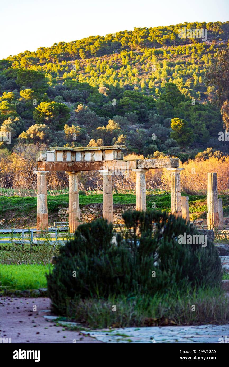 Tempio di Artemide nel sito archeologico di Brauron, Attica, Grecia. Pomeriggio. Foto Stock