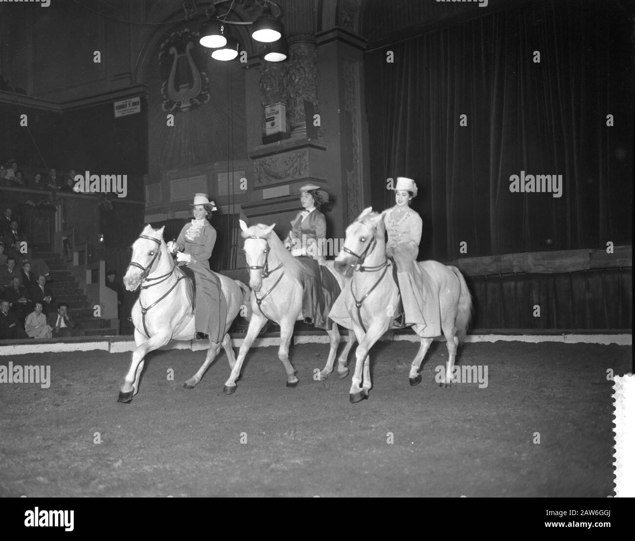 Nuovo Programma Circus Strassburger Carré Data: 4 Febbraio 1959 Località: Amsterdam, Noord-Holland Parole Chiave: Circus, Dressage, Cavalli Nome Persona: Circus Strassburger Foto Stock