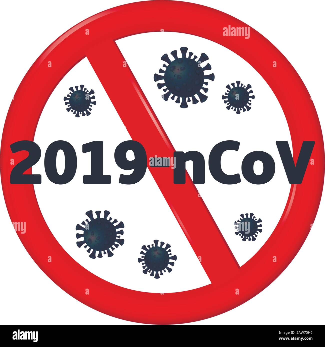 Arrestare il coronavirus. Il coronavirus 2019-nCoV è attraversato da un segnale DI STOP rosso Illustrazione Vettoriale