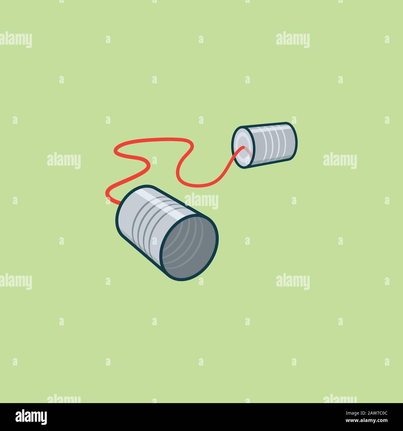 Illustrazione di Tin CAN phone per Tin Can Day il 19 gennaio. Comunicazione e tecnologia retrò simbolo del vettore colore. Illustrazione Vettoriale