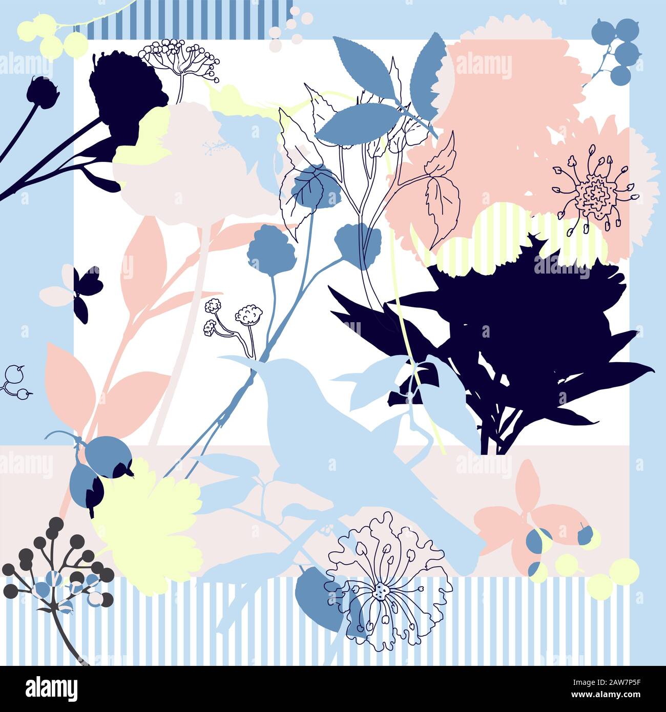 Estate, colori autunnali. Sciarpa in seta con papaveri in fiore. Astratta motivo vettoriale elementi floreali. motivi 1950s-1960s. Illustrazione Vettoriale