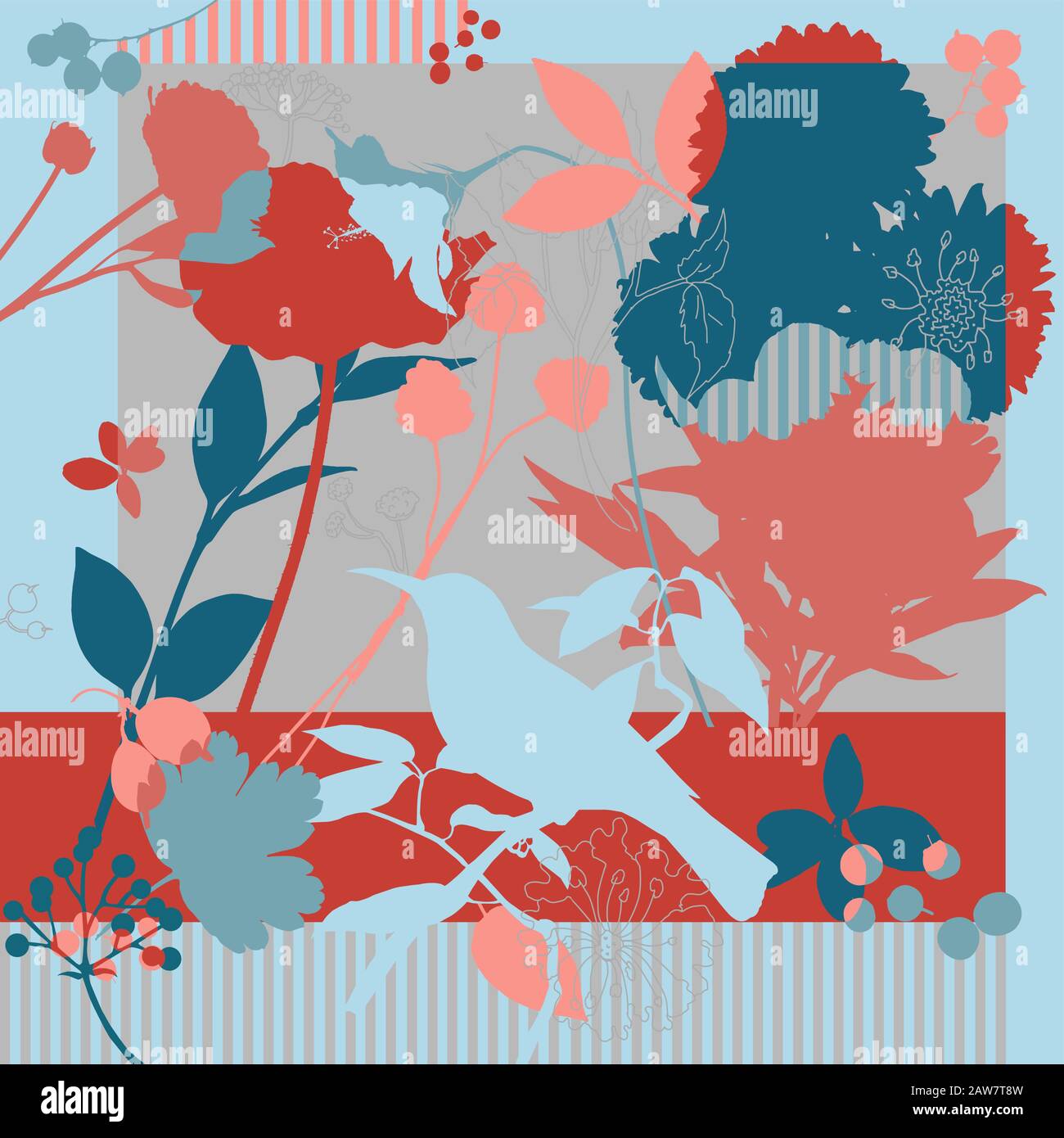 Estate, colori autunnali. Sciarpa in seta con papaveri in fiore. Illustrazione Vettoriale