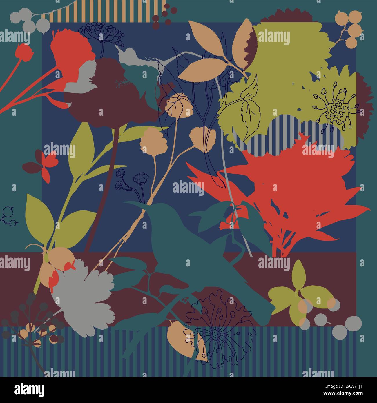 Sciarpa in seta con papaveri in fiore Illustrazione Vettoriale