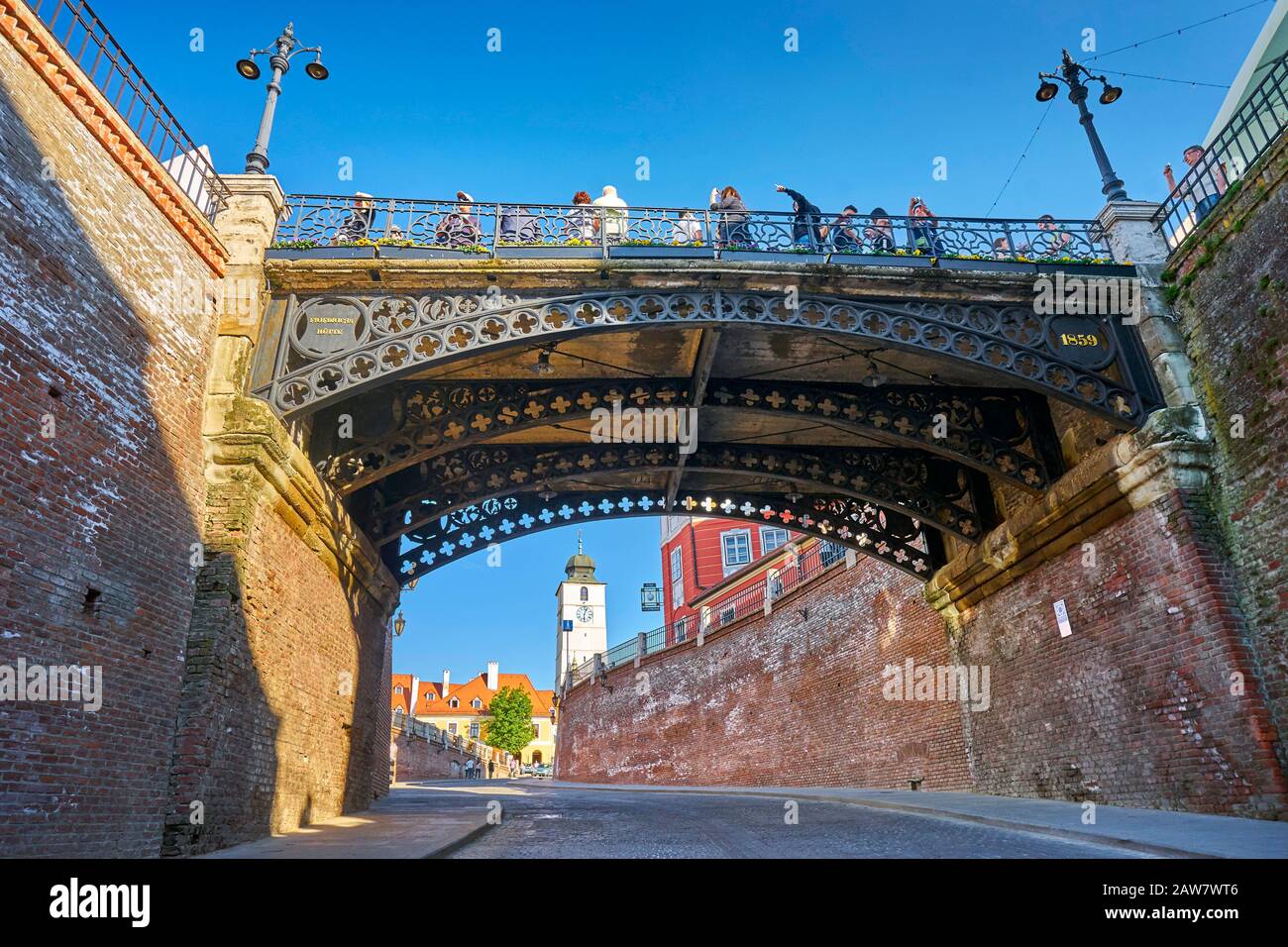 Ponte di bugiardi, Sibiu città vecchia, Transilvania, Romania Foto Stock